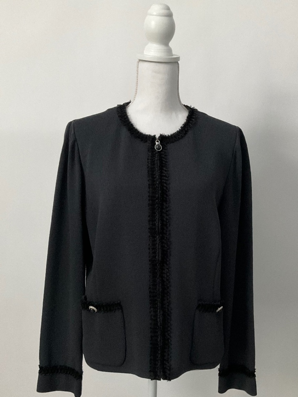 St. John Collection Santana Knit Grey Zip Jacket Blazer Luxury Designer Size 14